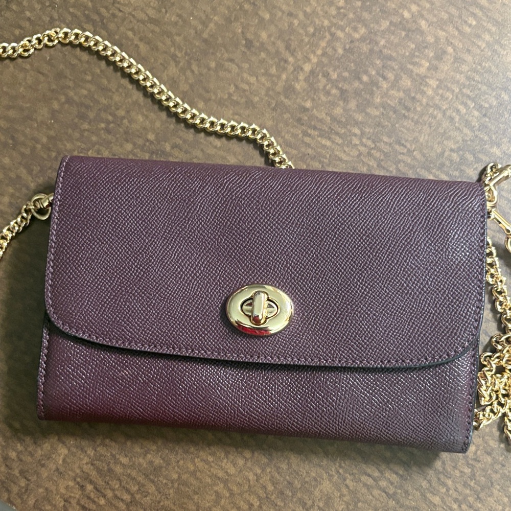 Coach Plum Crossbody Bag with Gold Chain